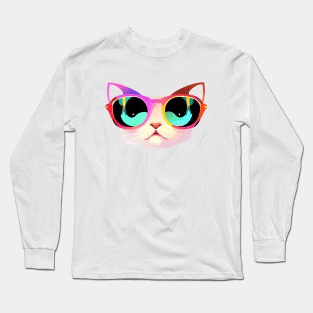 Cool Low Poly Cat wearing Sunglasses Long Sleeve T-Shirt by Artist Rob Fuller